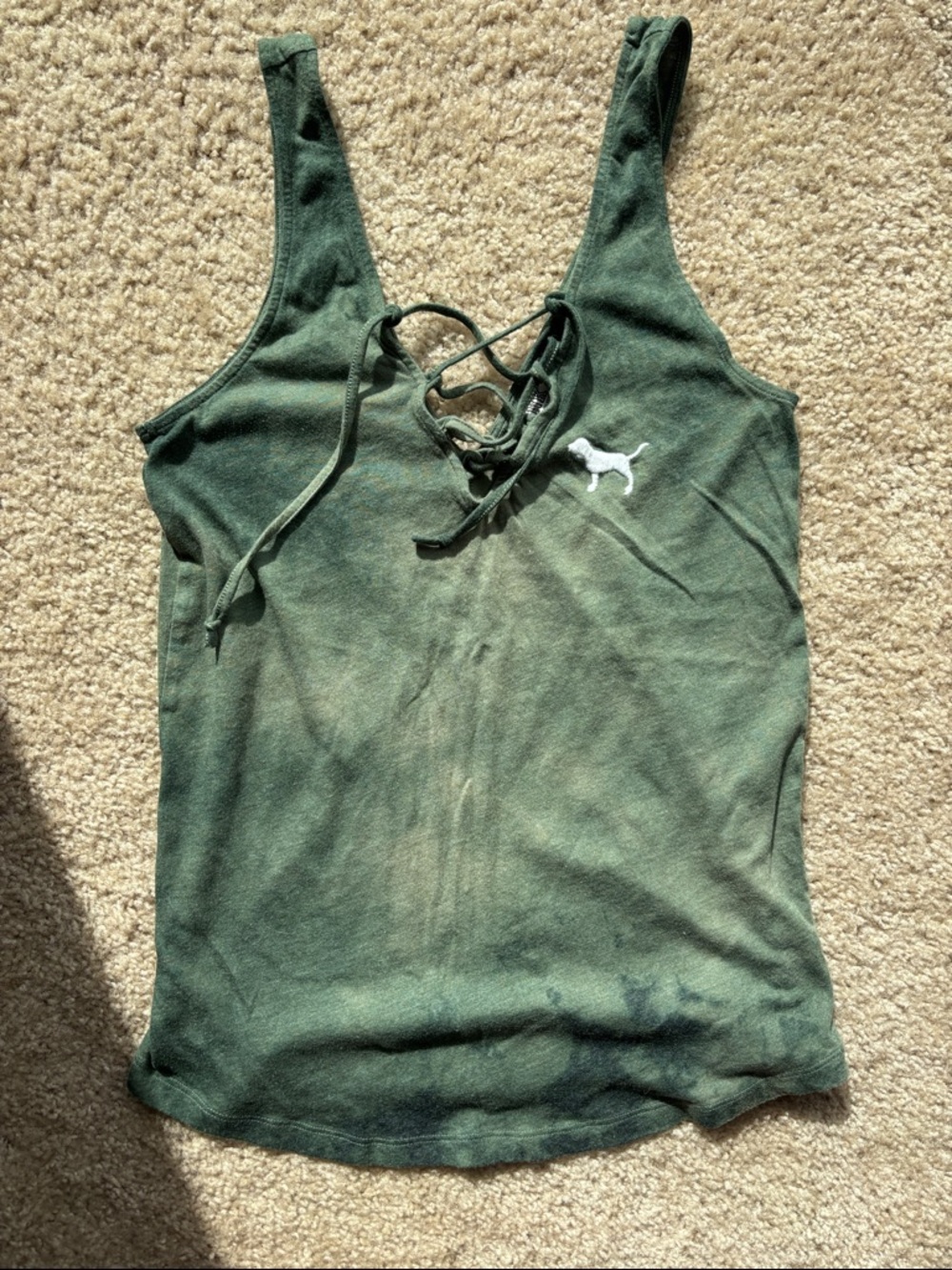 PINK Victoria's Secret Dark Green Lace-Up Tank